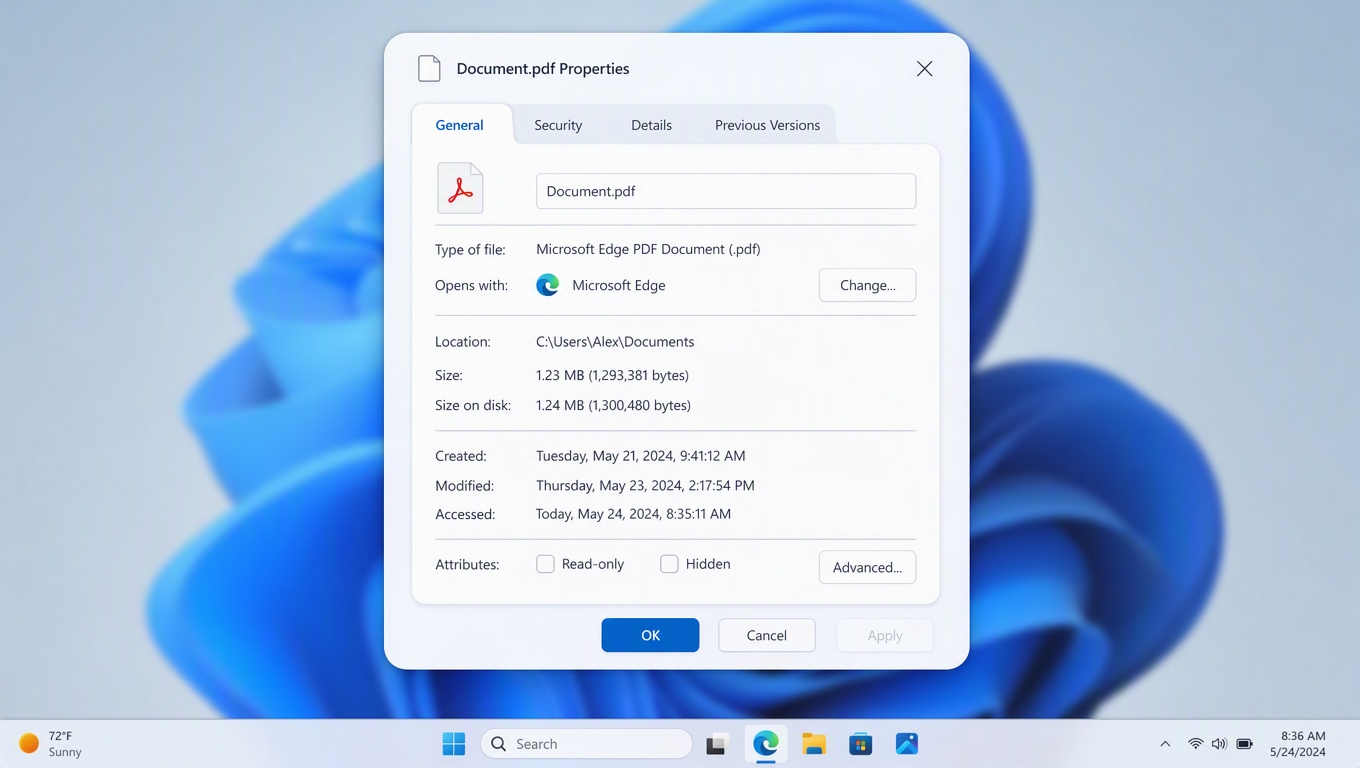 Modernizált Fájl tulajdonságok ablak WinUI dizájnnal a Windows 11-ben