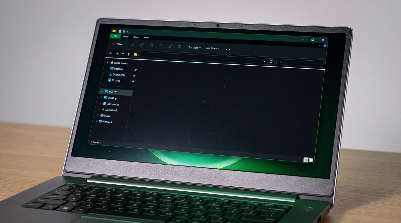 Windows 11 File Explorer sötét módban, frissített felülettel