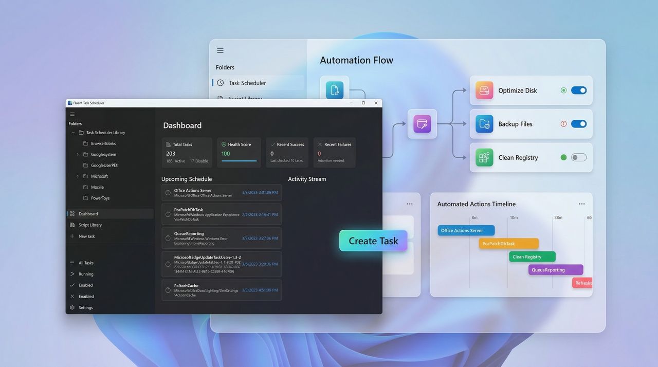 FluentTaskScheduler modern felülete Windows 11-en